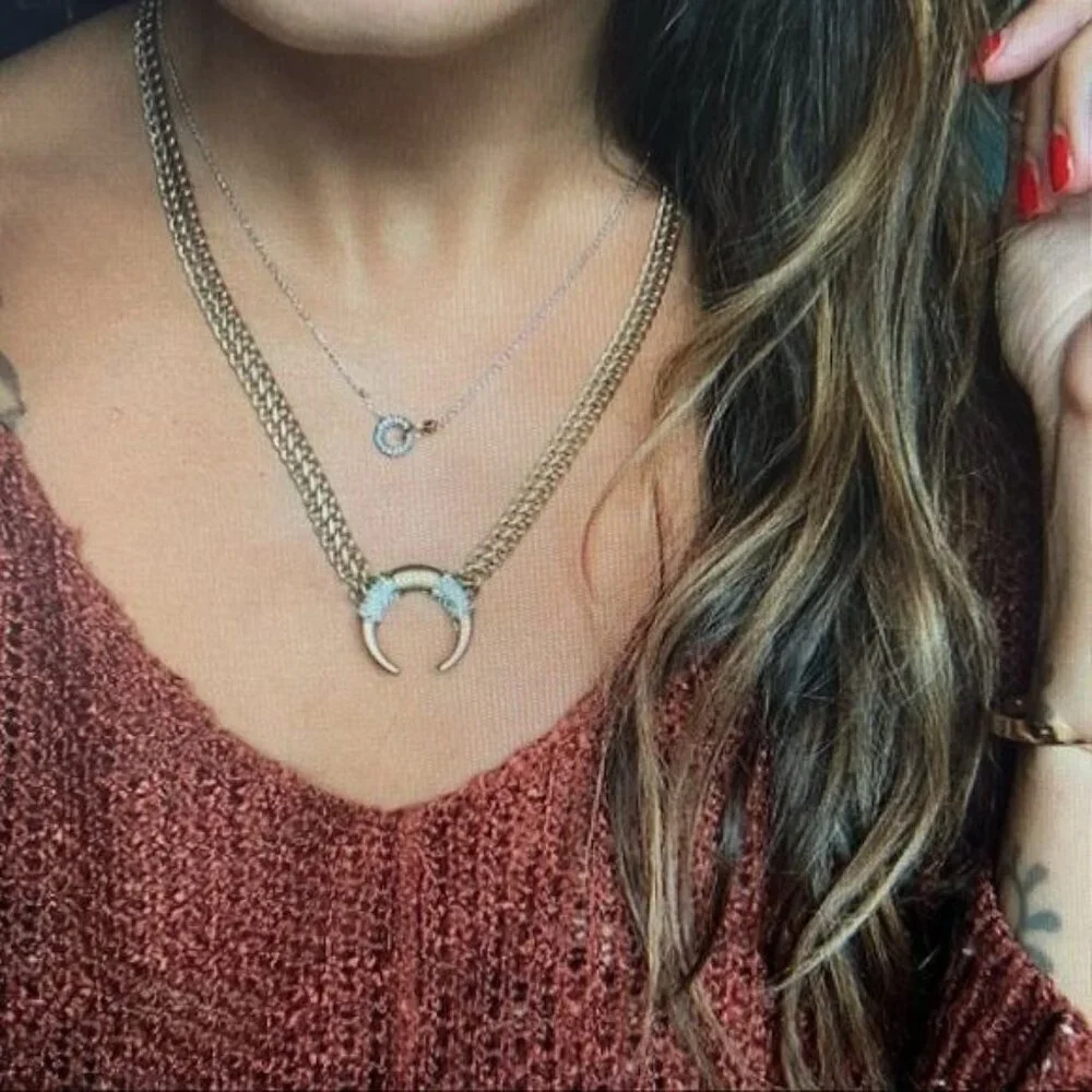 Stella & Dot Double Take Horn Necklace Gold Tone